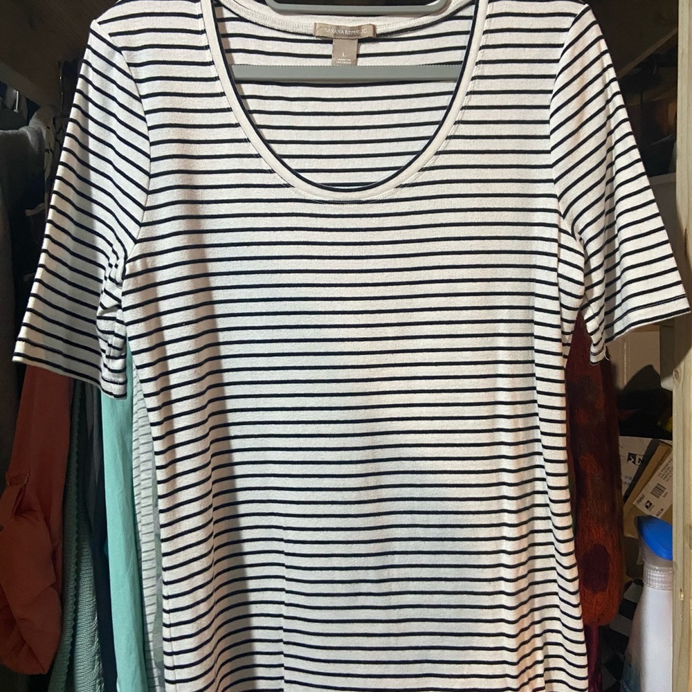Banana Republic Black and White Striped Short Sleeve Tee